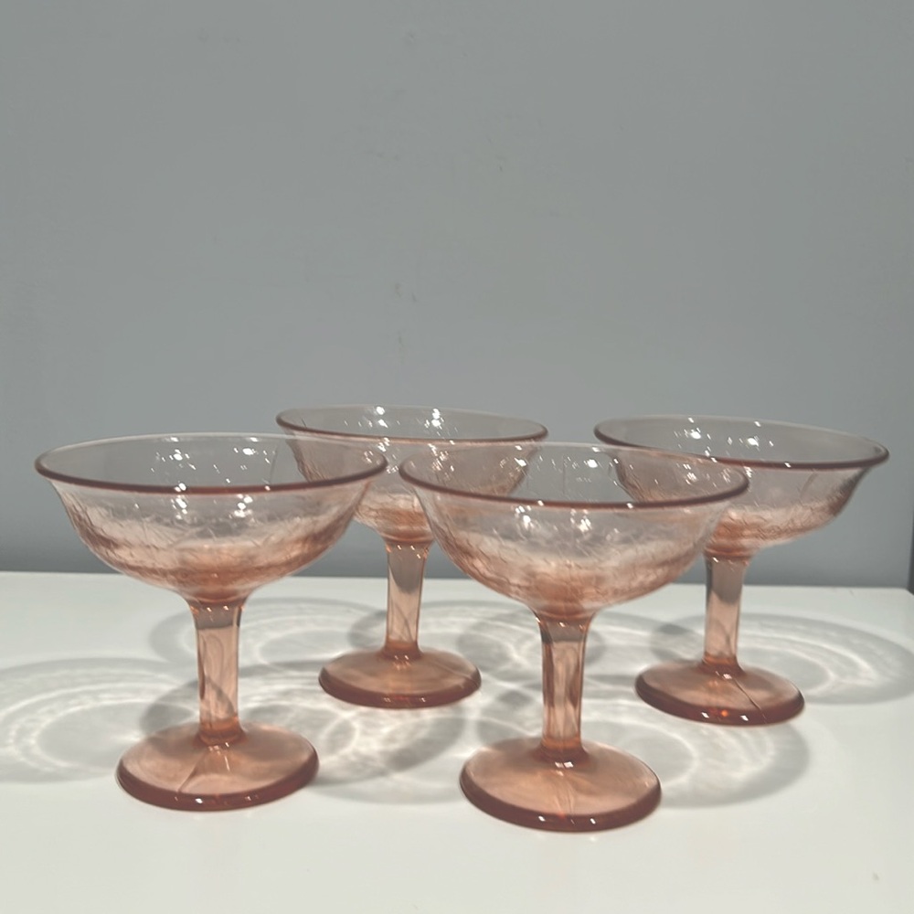 Pink Depression crackle sherbet dishes